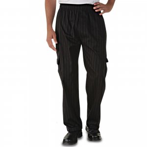 Black Grey Strip Chef Pants